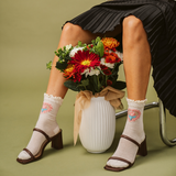 La Fleur Sheer Floral Jacquard Mesh Crew Sock | Rose