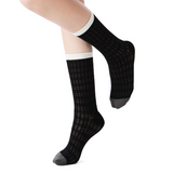 Zoe Color Block Pointelle Semi-Sheer Crew Sock | Black