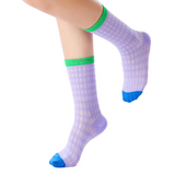 Zoe Color Block Pointelle Semi-Sheer Crew Sock | Purple