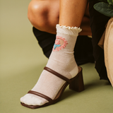 La Fleur Sheer Floral Jacquard Mesh Crew Sock | Rose