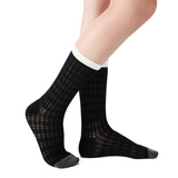 Zoe Color Block Pointelle Semi-Sheer Crew Sock | Black