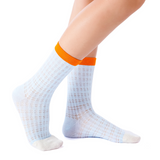 Zoe Color Block Pointelle Semi-Sheer Crew Sock | Blue
