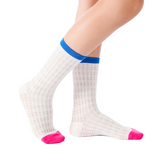 Zoe Color Block Pointelle Semi-Sheer Crew Sock | White