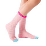 Zoe Color Block Pointelle Semi-Sheer Crew Sock | Pink