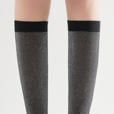 Mia Metallic Shimmer Semi-Sheer Mid-High Sock | Black