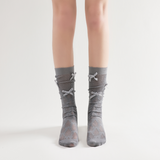 Gabriella 3D Bow Ribbon Applique Lace Crew Sock | Grey