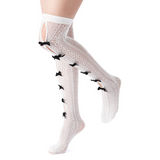 Quinn Ribbon Lace Cutout Over The Knee Sock | White