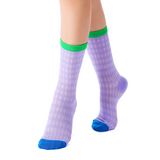 Zoe Color Block Pointelle Semi-Sheer Crew Sock | Purple