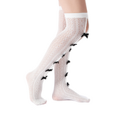 Quinn Ribbon Lace Cutout Over The Knee Sock | White