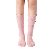 Briar 3D Rose Buds Lettuce Edge Lace Crew Sock | Pink
