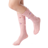 Briar 3D Rose Buds Lettuce Edge Lace Crew Sock | Pink