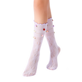 Briar 3D Rose Buds Lettuce Edge Lace Crew Sock | Lilac Purple