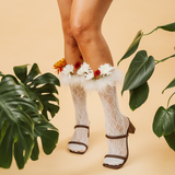 Destiny Feather Trim Lace Crew Sock | White