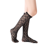 Vivienne Floral Lace Ruffle Edge Knee-High Sock | Black
