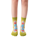 La Fleur Sheer Floral Jacquard Mesh Crew Sock | Irises