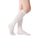 Vivienne Floral Lace Ruffle Edge Knee-High Sock | White