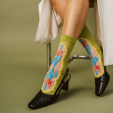 La Fleur Sheer Floral Jacquard Mesh Crew Sock | Irises