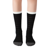 Zoe Color Block Pointelle Semi-Sheer Crew Sock | Black
