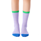 Zoe Color Block Pointelle Semi-Sheer Crew Sock | Purple