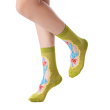 La Fleur Sheer Floral Jacquard Mesh Crew Sock | Irises