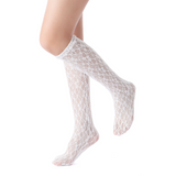 Vivienne Floral Lace Ruffle Edge Knee-High Sock | White