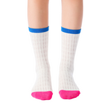 Zoe Color Block Pointelle Semi-Sheer Crew Sock | White