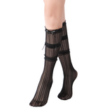Chloe Layered Lace Knee-High Ribbon Sheer Sock | Black