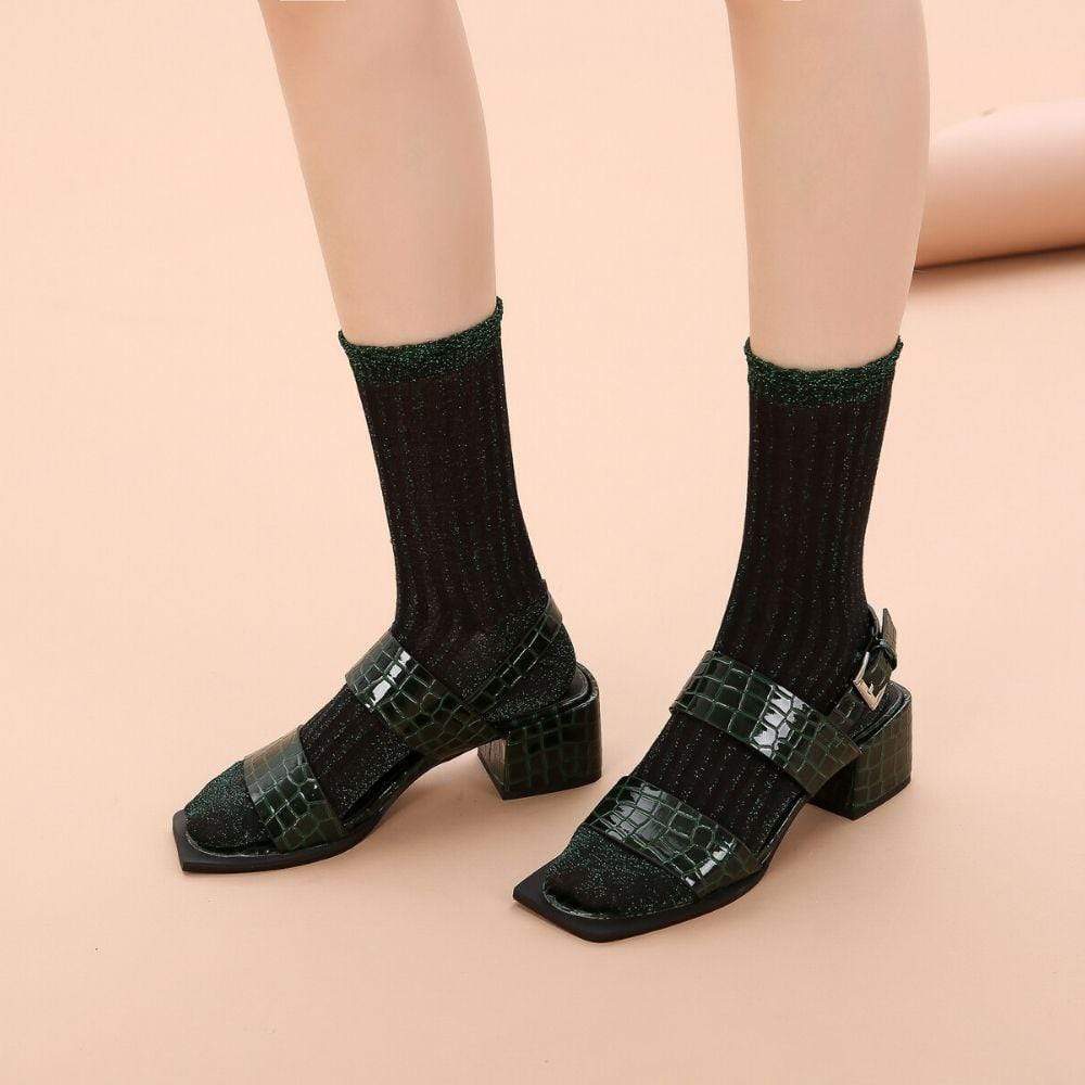 Aliyah Scallop Sparkle Crew Sock | Green - Sock Season