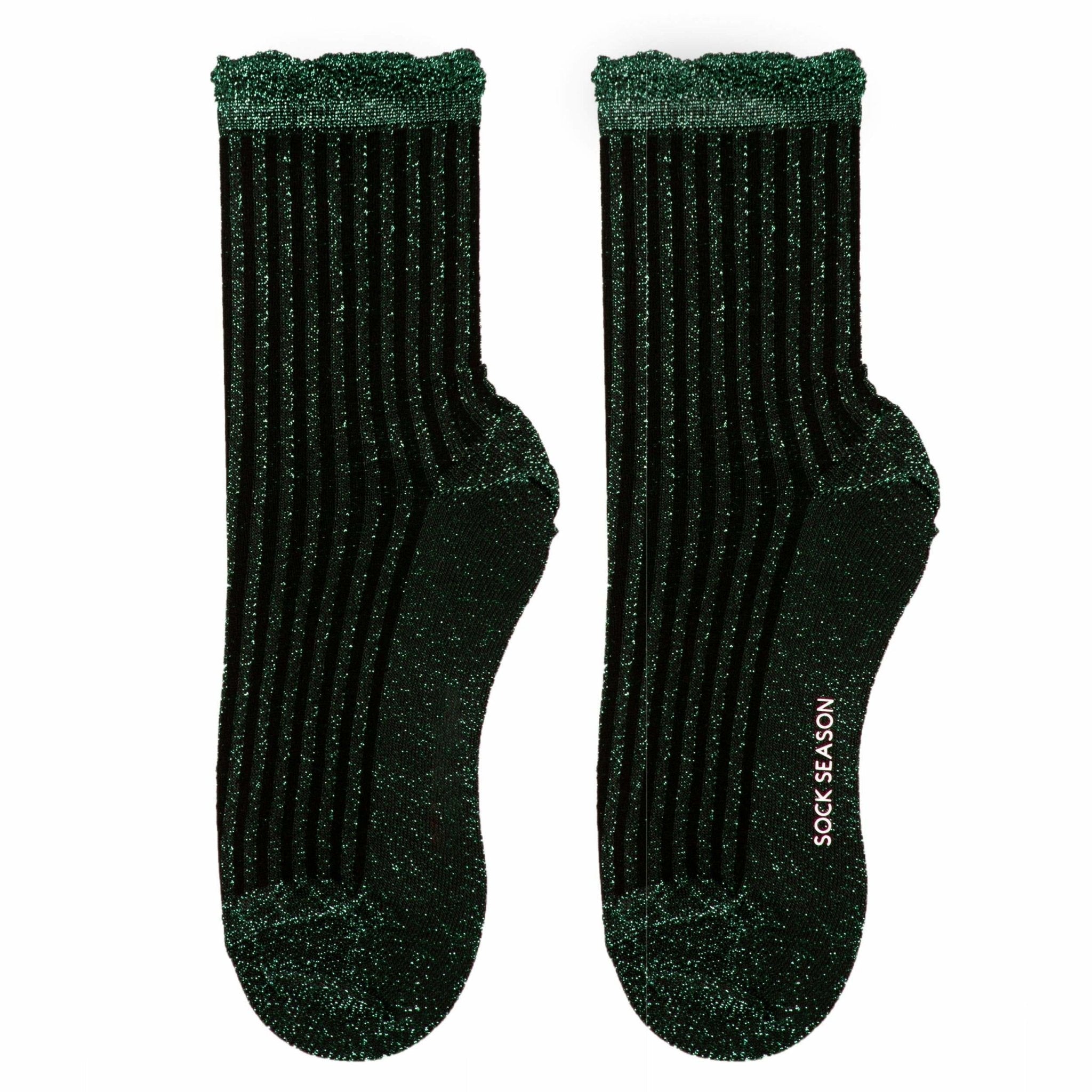 Aliyah Scallop Sparkle Crew Sock | Green - Sock Season
