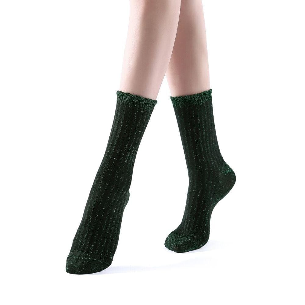 Aliyah Scallop Sparkle Crew Sock | Green - Sock Season