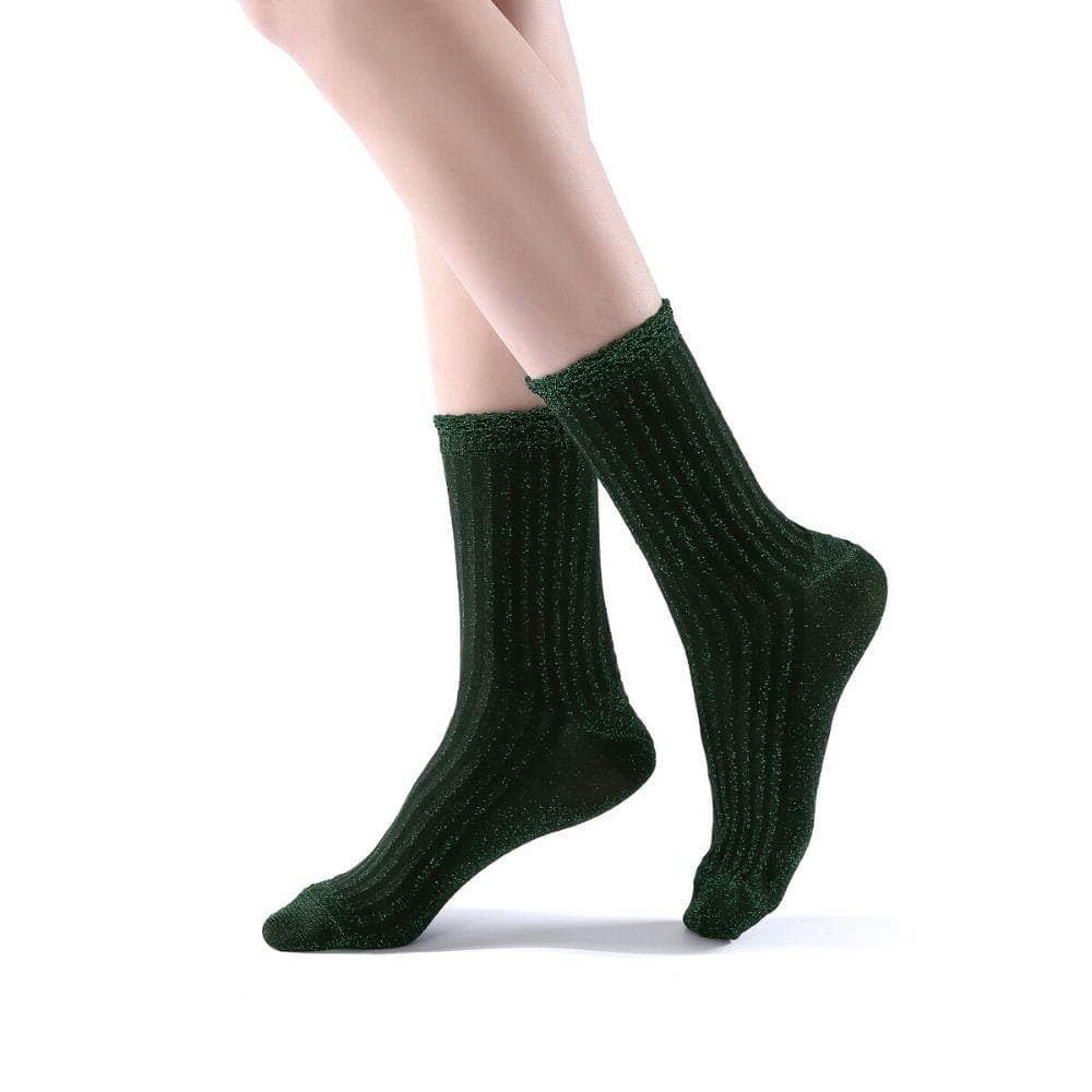 Aliyah Scallop Sparkle Crew Sock | Green - Sock Season