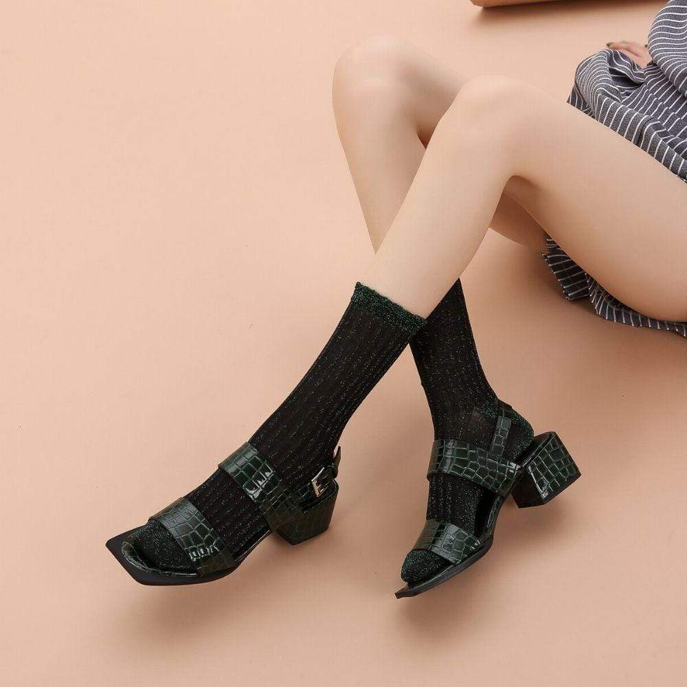 Aliyah Scallop Sparkle Crew Sock | Green - Sock Season