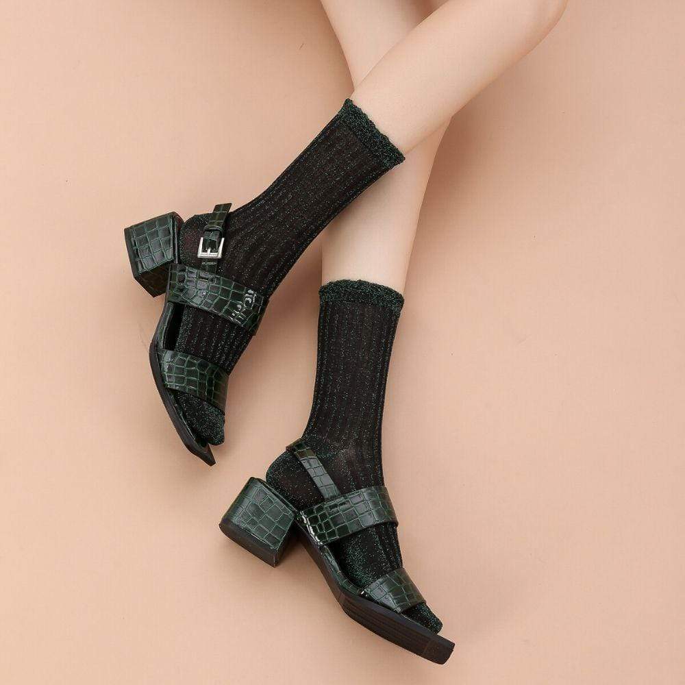 Aliyah Scallop Sparkle Crew Sock | Green - Sock Season