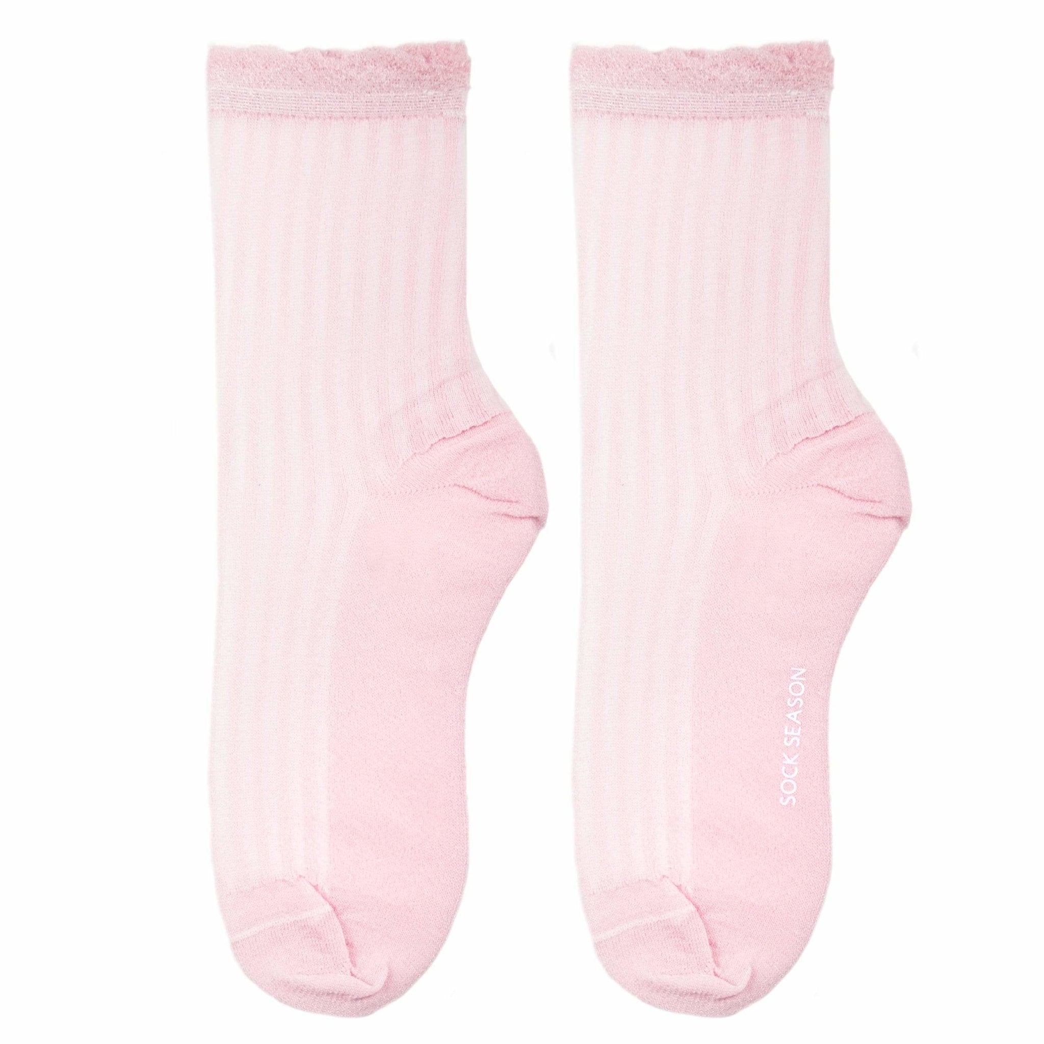 Aliyah Scallop Sparkle Crew Sock | Pink - Sock Season