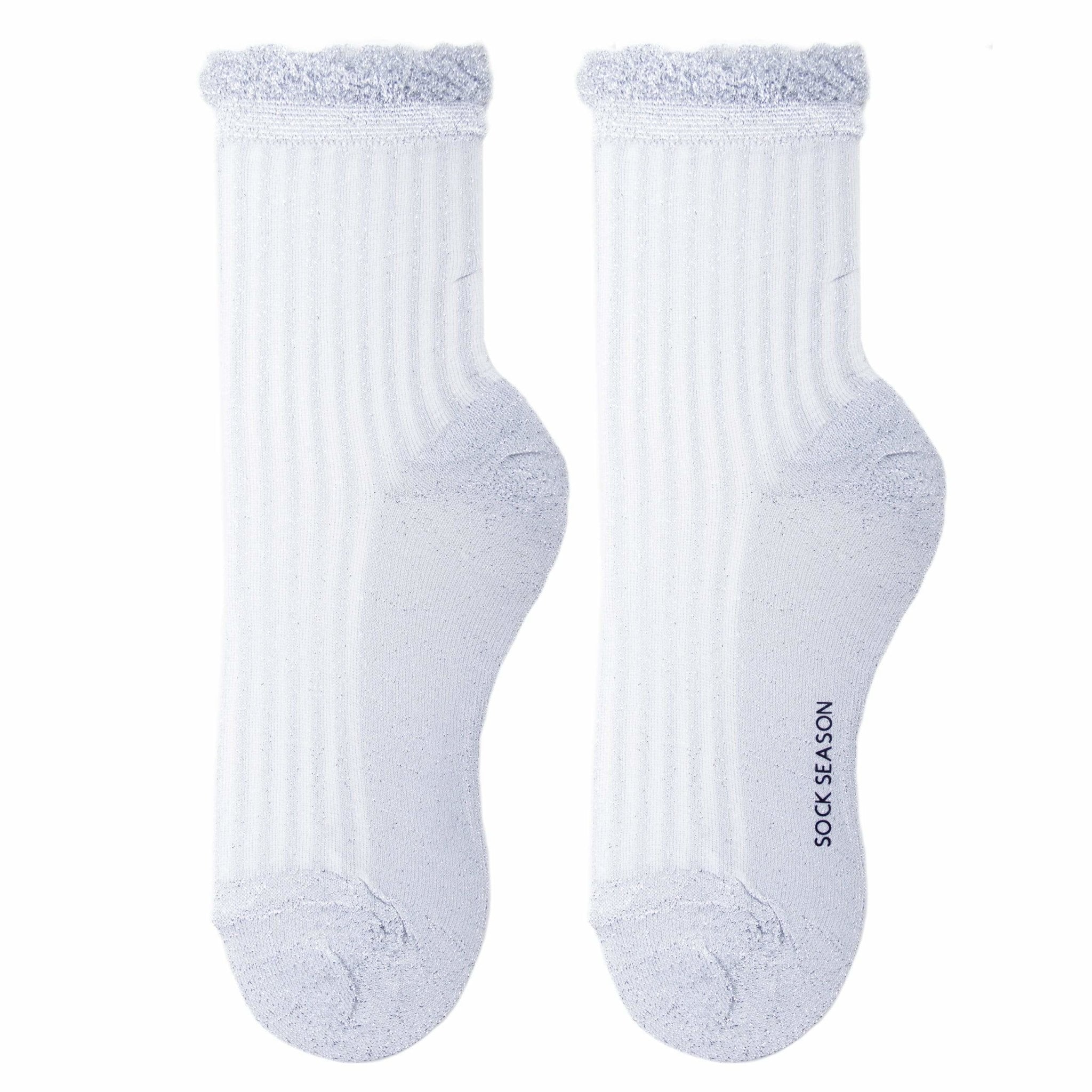 Aliyah Scallop Sparkle Crew Sock | Silver - Sock Season