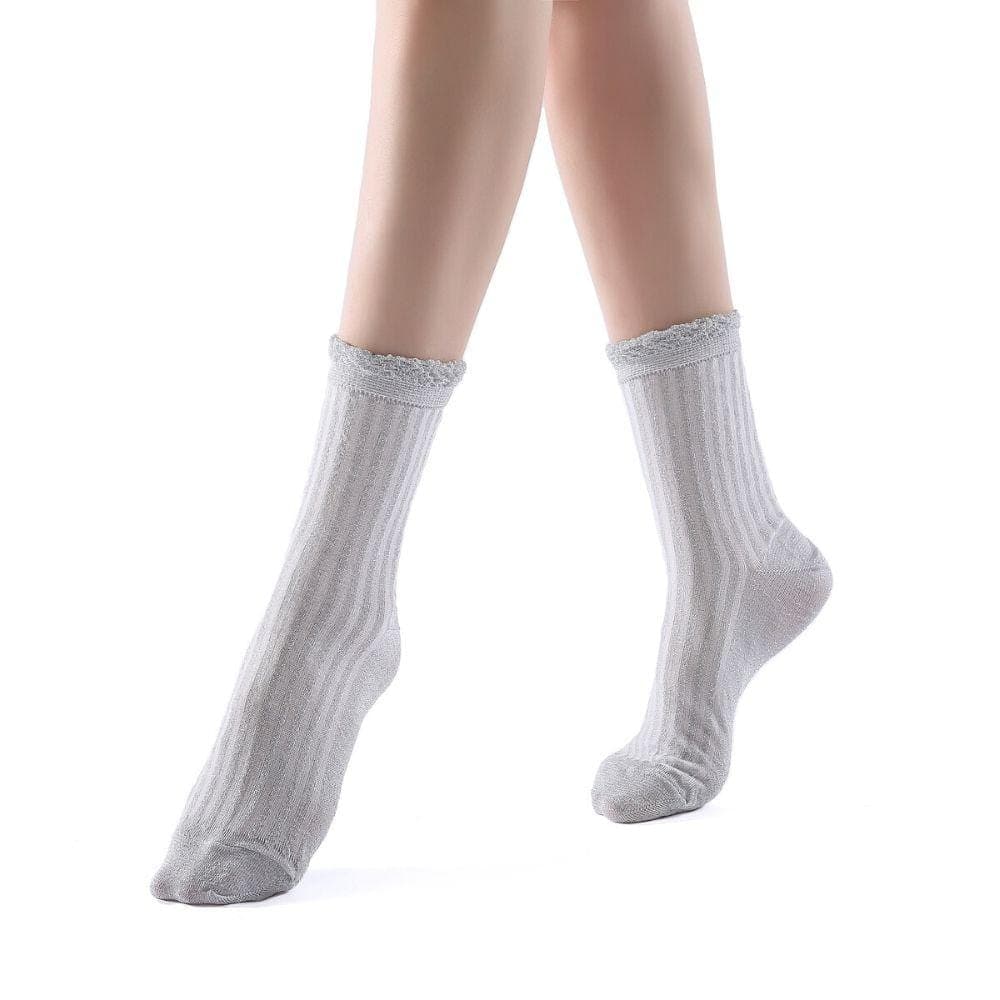 Aliyah Scallop Sparkle Crew Sock | Silver - Sock Season