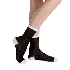 Camellia Striped Ribbed Semi-Sheer Ankle Sock | Black - Sock Season