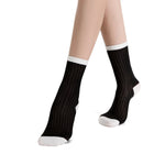 Camellia Striped Ribbed Semi-Sheer Ankle Sock | Black - Sock Season