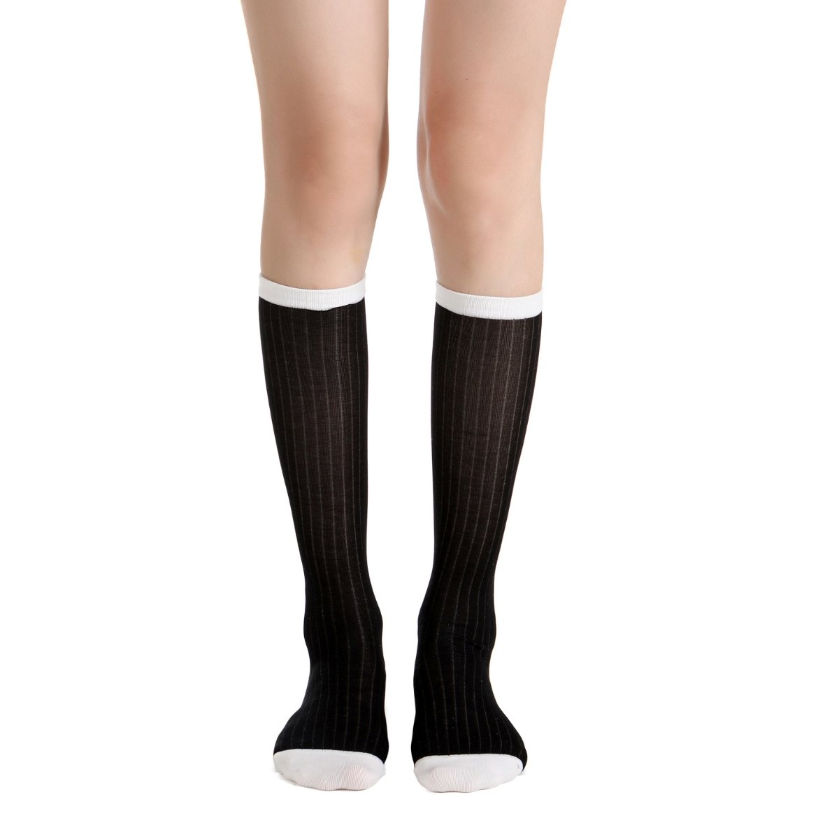 Camellia Striped Ribbed Semi-Sheer Mid-High Sock | Black - Sock Season