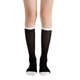 Camellia Striped Ribbed Semi-Sheer Mid-High Sock | Black - Sock Season