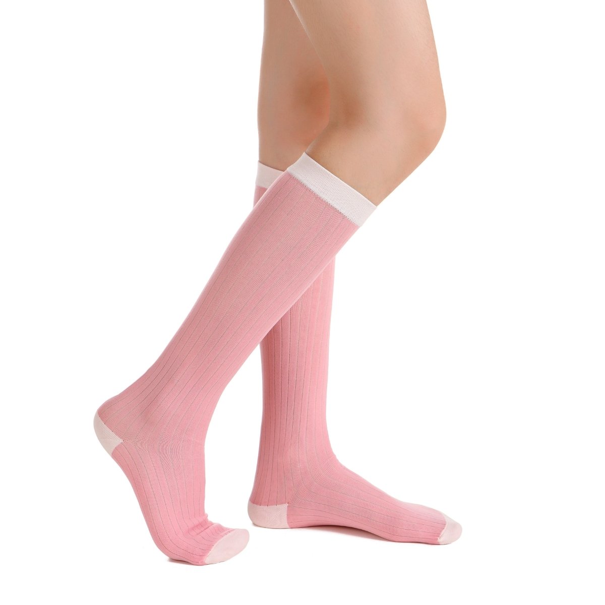 Camellia Striped Ribbed Semi-Sheer Mid-High Sock | Pink - Sock Season