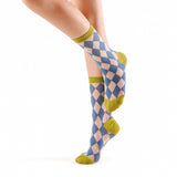 Sock Season - Cleo Argyle Sheer Crew Sock | Blue/Green -Crew Socks -