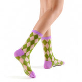 Cleo Argyle Sheer Crew Sock | Green/Purple