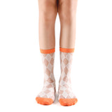 Cleo Argyle Sheer Crew Sock | Ivory/Orange