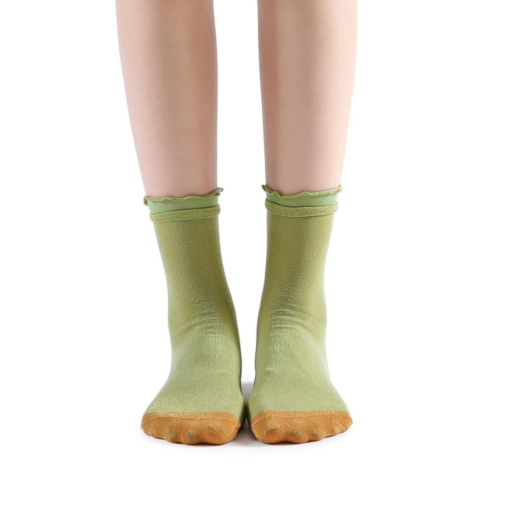 Daphne Ruffle Glitter Ankle Sock | Green - Sock Season