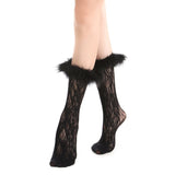 Destiny Feather Trim Lace Crew Sock | Black - Sock Season