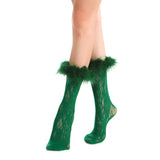 Destiny Feather Trim Lace Crew Sock | Green - Sock Season