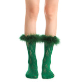 Destiny Feather Trim Lace Crew Sock | Green - Sock Season