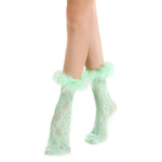 Destiny Feather Trim Lace Crew Sock | Mint Green - Sock Season