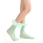 Destiny Feather Trim Lace Crew Sock | Mint Green - Sock Season